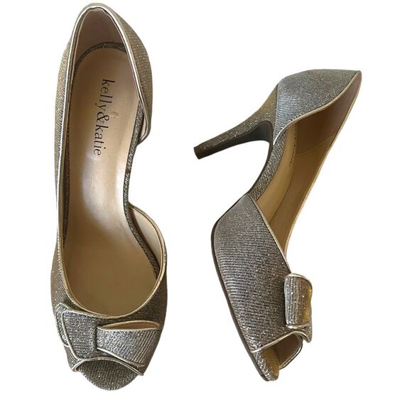 Kelly & Katie Silver Gold Peep Toe Gold/silver Wedding Prom Heels Sz 7.5 SPARKLY - Picture 2 of 16